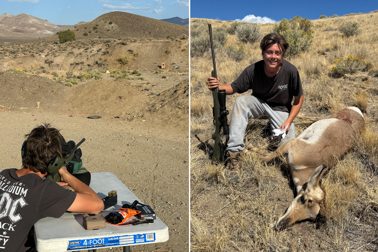 Youth sighting in his rifle and harvested an antelope